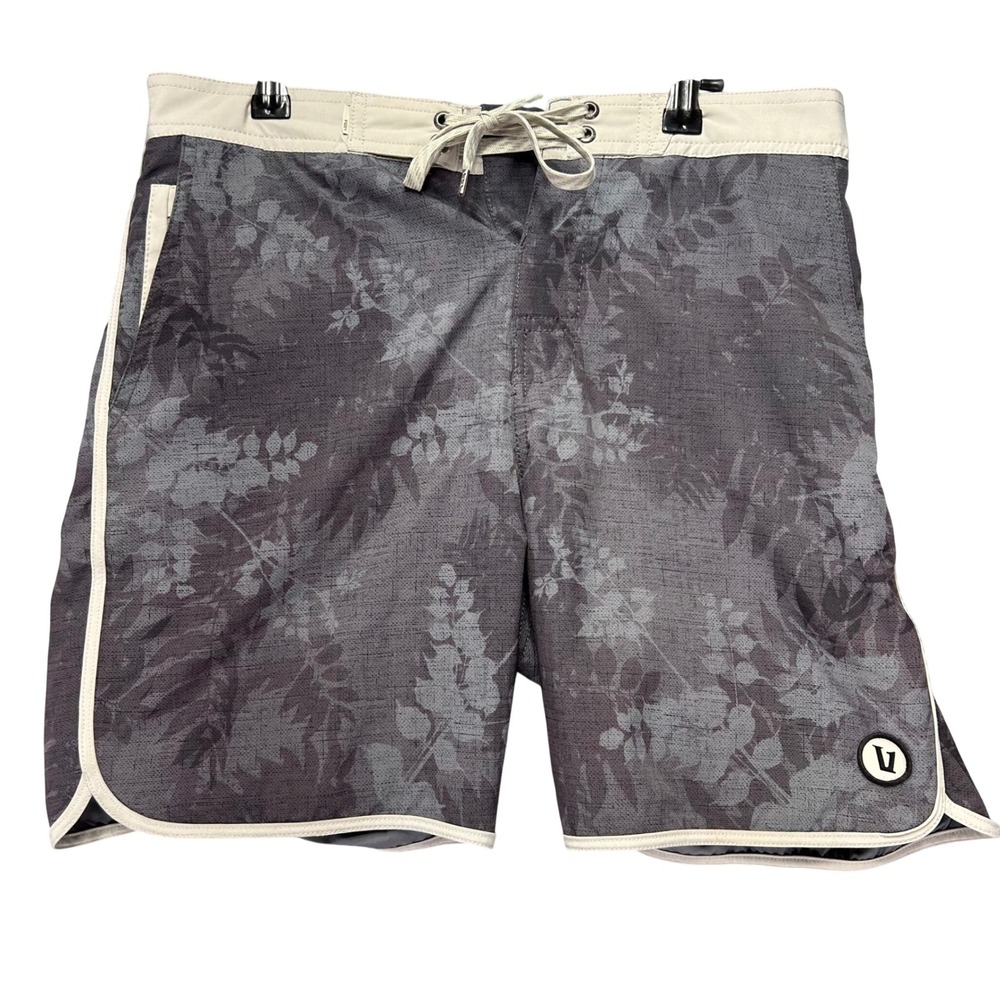 Vuori Board Shorts Cruise Mens 34 Grey Floral Stretch Surf Beachwear